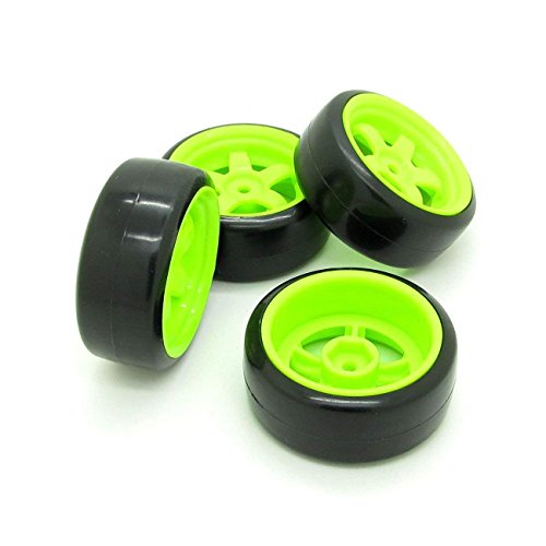 Pxyelec Llantas de rueda verde de 12 mm y neumáticos de goma lisa para coche RC 1/10 en carretera a la deriva paquete de 4