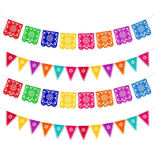 Qpout 4 Piezas Banners del Día de los Muertos, Colorida Fiesta Mexicana Fiesta Dia De Los Muertos Garland Decoration, Fiesta del Cinco de Mayo Cumpleaños de niños decoración Interior al Aire Libre