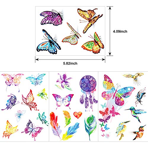 Qpout Glitter tatuajes temporales para niños, ciervos de dibujos animados hada mariposa abeja tatuaje temporal animales zoo tatuajes para niñas niños fiesta de cumpleaños fiesta regalo decoración