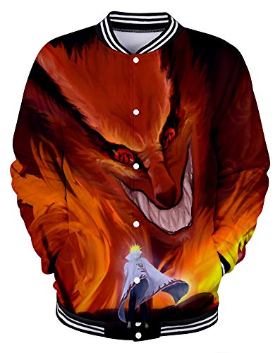 QYIFIRST Chaqueta de béisbol para hombre, chaqueta de vuelo de ocio, Kurama Kyuubi Kyubi de nueve colas, chaqueta de zorro roja, talla XS (pecho 92 cm)