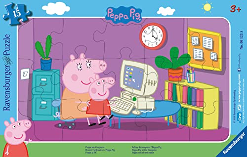 Ravensburger - 06123 - Puzzle - En Frente de la computadora Peppa Pig - 15 Habitaciones