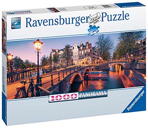 Ravensburger Puzzle, Puzzles 1000 Piezas, Evening in Amsterdam, Puzzles para Adultos, Puzzle Panorama, Puzzle Ravensburger
