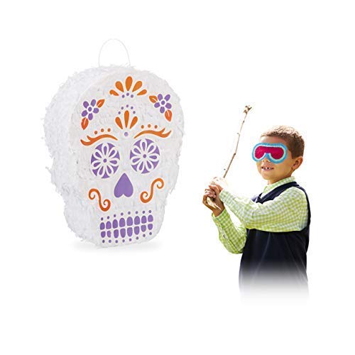 Relaxdays Piñata Calavera sin Relleno, Papel, Blanco, 35,5 x 27,5 x 10 cm, Color (10025176)