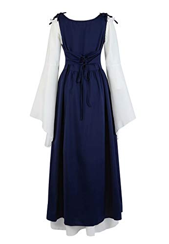 renacentista Vestido Medieval Mujer Vintage Victoriano gotico Manga Larga de Llamarada Disfraz Princesa Azul S