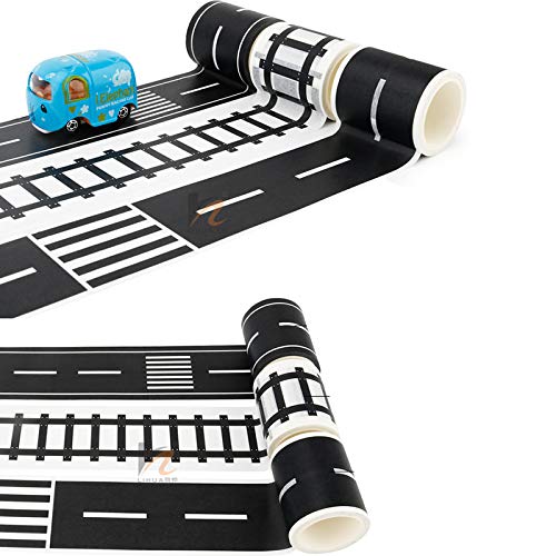 RETYLY Cinta De Carretera para Juguete Coches Y Trenes 3 Rollos 4.8Cmx5M Senales De Trafico De Pista De Curva Recta - Regalos para Ninos