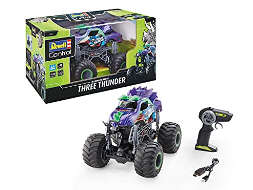 Revell Control 24556 RC Dino Monster Truck Three Thunder - Coche teledirigido, Color Azul y Verde