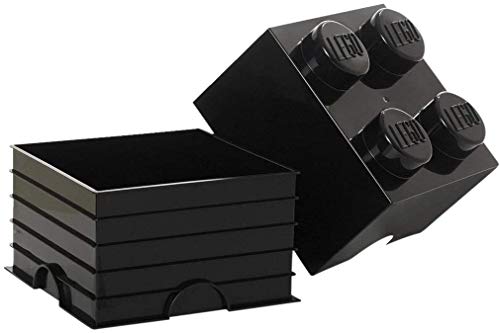 Room Copenhagen 40031733 Ladrillo de Almacenamiento de 4 espigas de Lego, Caja de almacenaje apilable, 5,7 l, Negro, Black