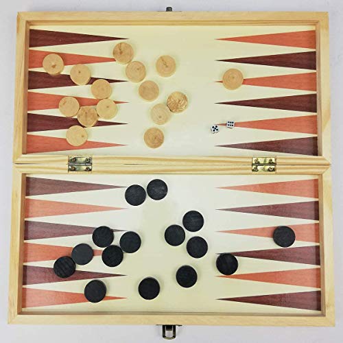 rparty Tablero Madera Ajedrez Magnetico,3 EN 1 Ajedrez y Damas Backgammon en Estuche con portátil de Tablero Plegable para niños y Adultos
