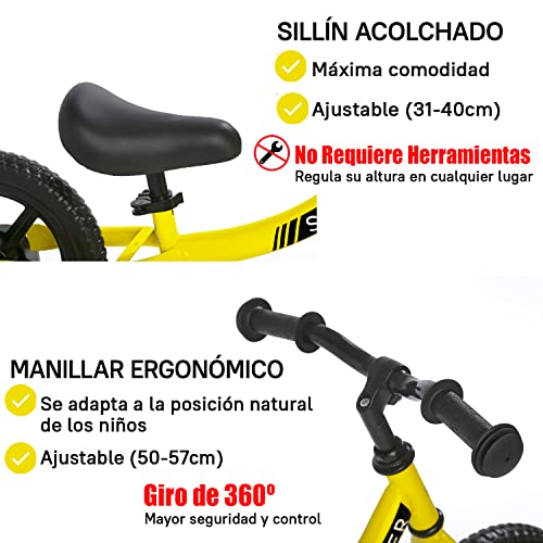 Sawyer - Bicicleta Sin Pedales Ultraligera - Niños 2, 3, 4 y 5 años (Amarillo)