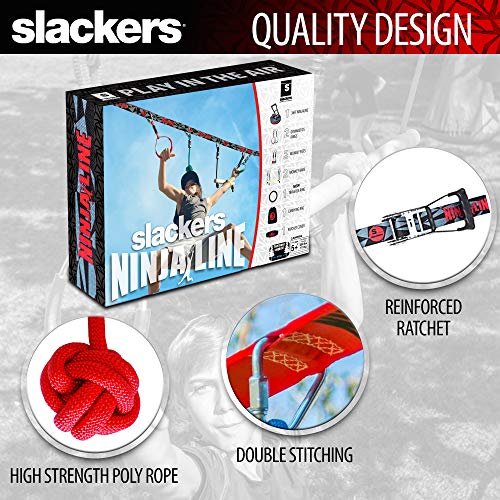 Schildkröt Slackers Ninja Line Starter Set 2021, Pista Colgante de 11 Metros, Juego Completo de 11 Piezas, se Puede Usar como Slackline, Incluye 7 Obstáculos, Entrena como un Ninja, 980024