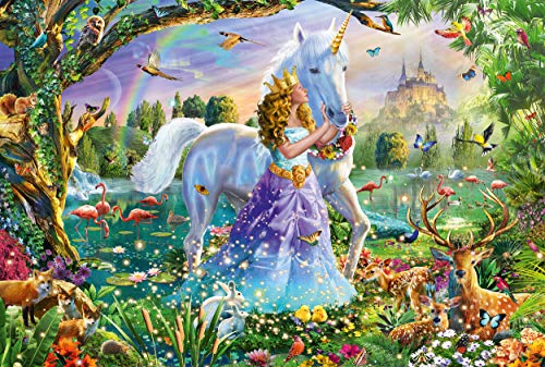 Schmidt Spiele- Puzzle Infantil de Princesa con Unicornio y candado, 150 Piezas, Color carbón (56307)