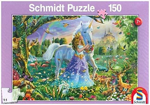 Schmidt Spiele- Puzzle Infantil de Princesa con Unicornio y candado, 150 Piezas, Color carbón (56307)