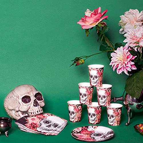 Selldorado® Set de Mesa de decoración de Halloween de 24 Piezas (Compuesto por 6X Tazas para Beber, 6X Posavasos y 12x servilletas) - Decoración de Mesa Espeluznante del Día de los Muertos (Cráneo)