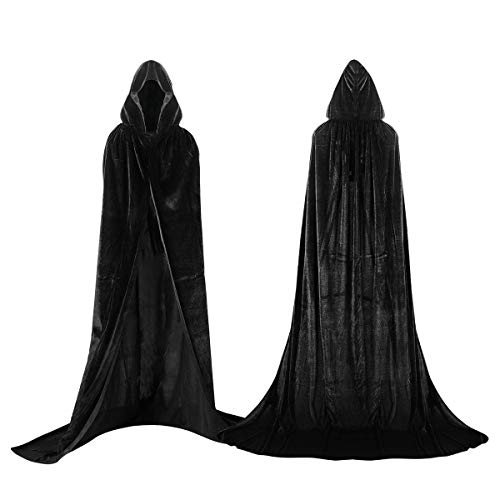 shafier Largo Capa Vampiro Diablo con Capucha Terciopelo Disfraz de Halloween para Mujeres Hombres Carnaval Fiesta Disfraces Talla Unica (Negro)