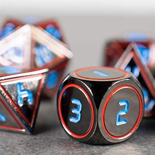 shibby 7 Cubos de Metal poliédricos para Juegos de rol y de sobremesa en óptica Digital D4 Incl. Caja de Almacenamiento