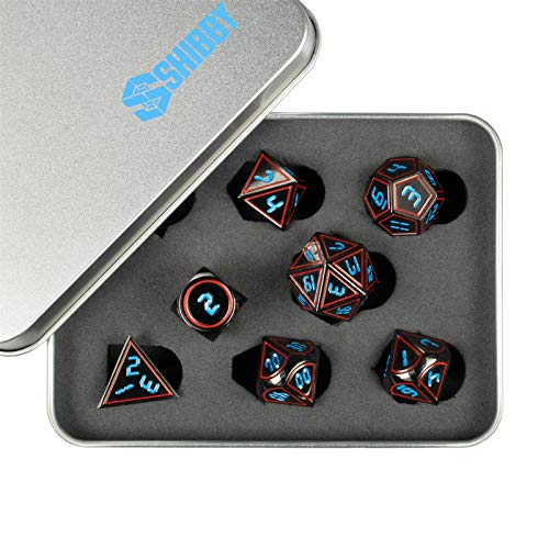 shibby 7 Cubos de Metal poliédricos para Juegos de rol y de sobremesa en óptica Digital D4 Incl. Caja de Almacenamiento