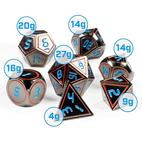 shibby 7 Cubos de Metal poliédricos para Juegos de rol y de sobremesa en óptica Digital D4 Incl. Caja de Almacenamiento