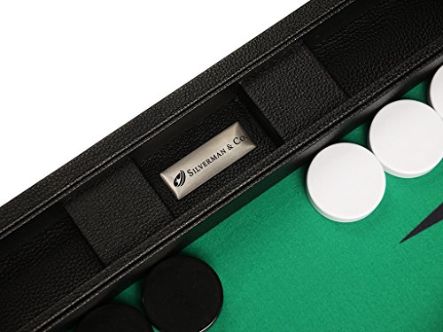 Silverman & Co. Juego de Backgammon Premium de 48 x 64 cm - Black Board con Puntos Blancos y Negros