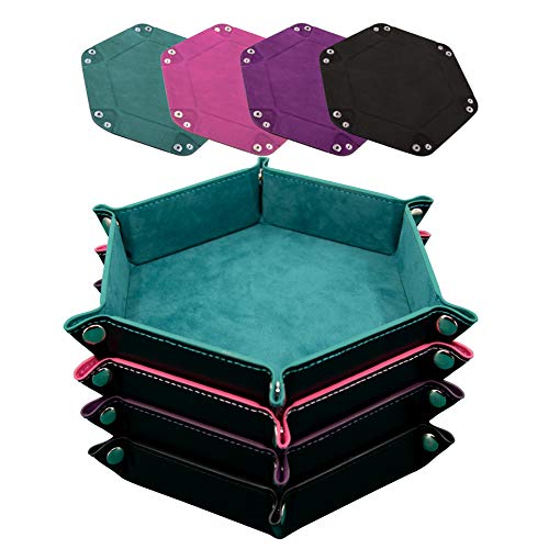 SIQUK 4 Piezas Bandeja Dados Cuero PU y Terciopelo Tablero Dados Plegable para DND RPG Juegos de Mesa, Cian, Rosa, Violeta y Negro