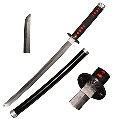 Skyward Blade Espada de Anime Cosplay de madera, Tanjirou Samurai Spada, juguetes para niños, Fan de los Anime, The Special Cuchillo of Demon Slayer Negro Cuchillo Katana