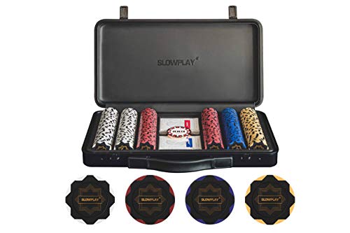 SLOWPLAY Nash Set de Poker | Maletin Poker, 300 Fichas Poker en Blanco de Arcilla, 14 Gramos, Ideal para Texas Holdem Poker | Profesional pokerset con botón de repartidor y Cartas de plastico