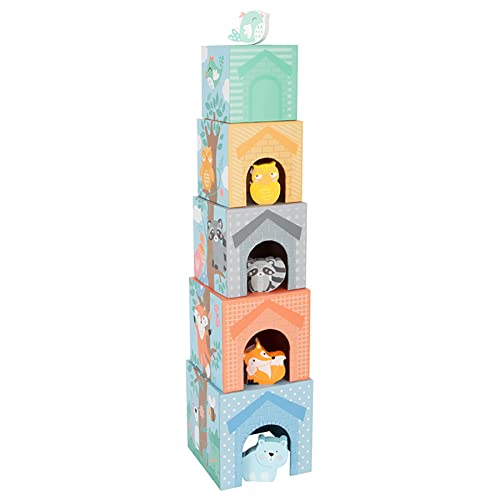 Small Foot Small foot-11721 Cubos para apilar Pastel,, Madera con Figuras de Animales, a Partir de 12 Meses. Toys (11721)