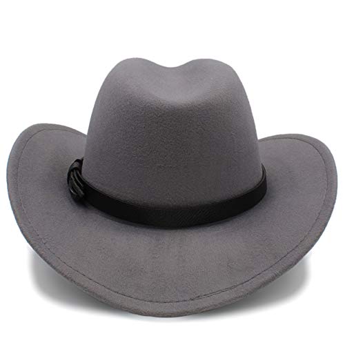 Sombrero de vaquero para mujer, sombrero de jazz, sombrero de llegada, sombrero de vaquero para mujer, disfraz de fiesta de vaquera enrollable (color: gris, tamaño: 57 – 58 cm)