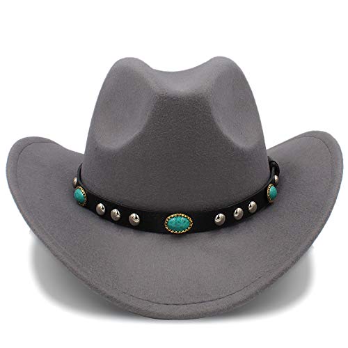 Sombrero de vaquero para mujer, sombrero de jazz, sombrero de llegada, sombrero de vaquero para mujer, disfraz de fiesta de vaquera enrollable (color: gris, tamaño: 57 – 58 cm)