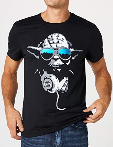 Star Wars Yoda Cool Hombre Camiseta Negro S, 100% algodón, Regular