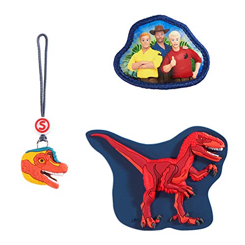 Step by Step Magic Mags Schleich® Dinosaurs Velociraptor - Juego de 3 piezas con 2 aplicaciones magnéticas y 1 colgante, complemento para mochila escolar o mochila preescolar para niño