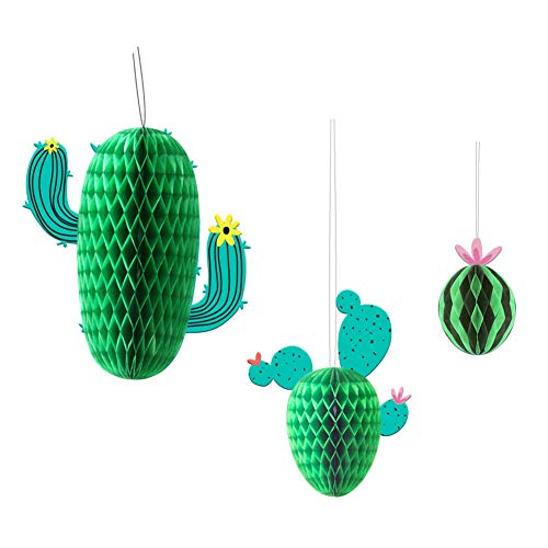 SUNBEAUTY 3D Cactus Papel Decoracion 3 Piezas, Decoracion Fiesta Tropical Verano Baby Shower Boda Summer Party Supplies