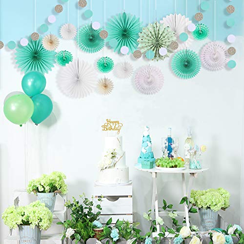 SUNBEAUTY Decoración para el Dormitorio,Azul Rosette y Garland para la Decoración del Salón (17 Piezas, Verde)