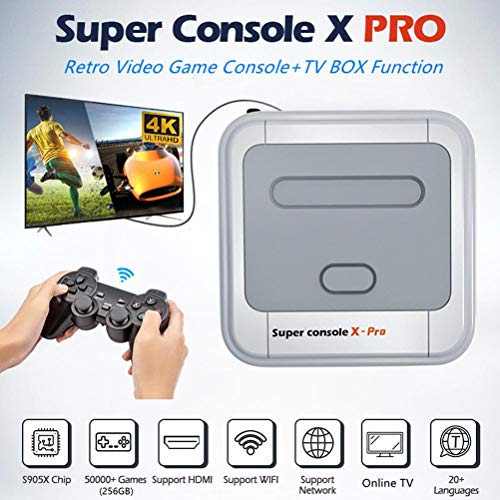 Super Consola X Pro, WiFi 4K Salida HDMI Inalámbrico Retro Mini Televisión Vídeo Jugador Incorporado 50+ Emuladores 40000+ Juegos