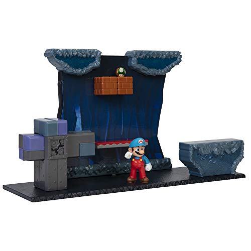 SUPER MARIO- Juego con Figura de acción Ice Mario Incluye 5 Piezas de Entorno Interactivo, Color Verde (Jakks 404274)