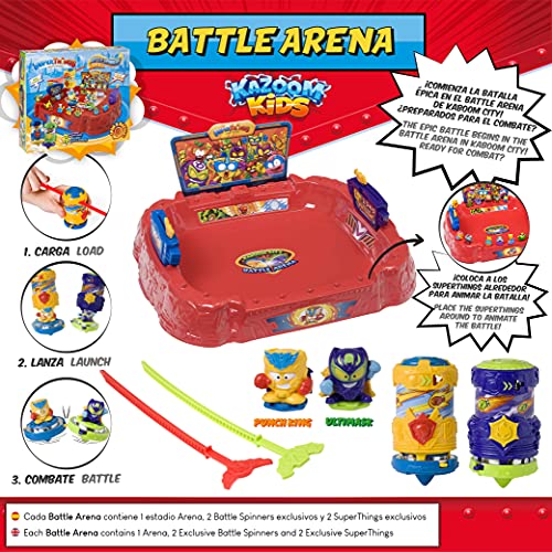 SuperThings Kazoom Kids - Battle Arena y Pack Sorpresa 16 Sets | Contiene Battle Spinners Arena, 10 Sobres One Pack, 4 Kazoom Sliders y 2 Kazoom Kids | Juguetes y Regalos para Niños Cumpleaños