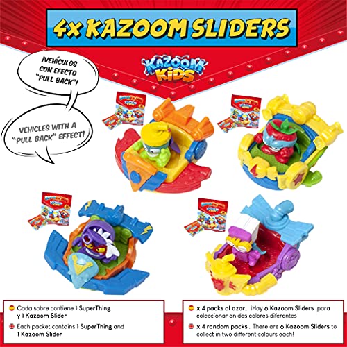 SuperThings Kazoom Kids - Battle Arena y Pack Sorpresa 16 Sets | Contiene Battle Spinners Arena, 10 Sobres One Pack, 4 Kazoom Sliders y 2 Kazoom Kids | Juguetes y Regalos para Niños Cumpleaños