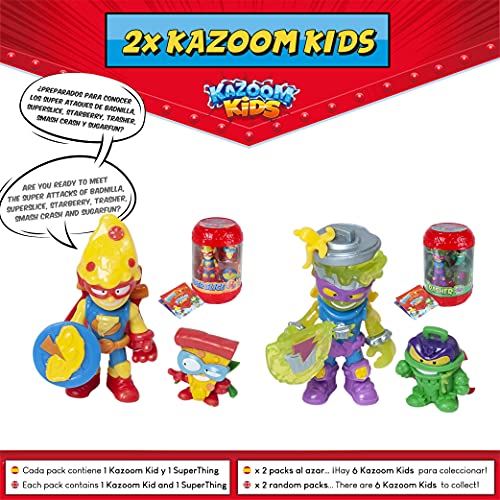 SuperThings Kazoom Kids - Battle Arena y Pack Sorpresa 16 Sets | Contiene Battle Spinners Arena, 10 Sobres One Pack, 4 Kazoom Sliders y 2 Kazoom Kids | Juguetes y Regalos para Niños Cumpleaños