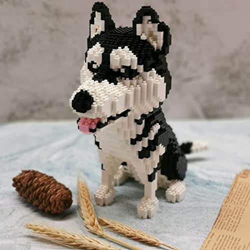 SXPC Husky Siberiano para Perros, Mascotas, Modelo 3D, 1900 Piezas, DIY, Diamante, miniedificios, nanobricks