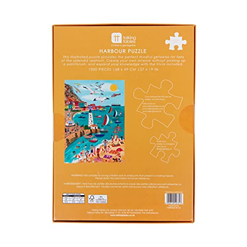 Talking Tables Puzzle de 1000 Piezas de navegación con póster a Juego | Diseño Colorido Junto al mar, para cumpleaños, Regalo para Adultos (PUZZ-PMU-Harbour)