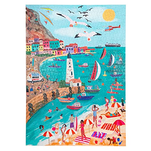 Talking Tables Puzzle de 1000 Piezas de navegación con póster a Juego | Diseño Colorido Junto al mar, para cumpleaños, Regalo para Adultos (PUZZ-PMU-Harbour)