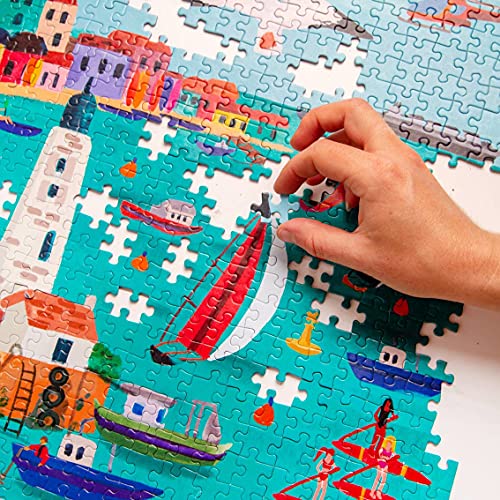 Talking Tables Puzzle de 1000 Piezas de navegación con póster a Juego | Diseño Colorido Junto al mar, para cumpleaños, Regalo para Adultos (PUZZ-PMU-Harbour)