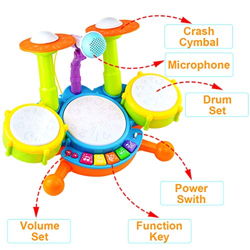 Tambor Infantil Instrumentos Musicales Infantiles Batería Juguete con Canciones Infantil Kit de Batería ElectróNica Idea de Regalo para Niños 3 4 5 6 Años