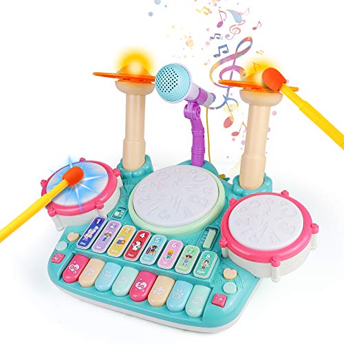 Tambor Infantil Juguetes 1 año Tambor Juguetes Niños 1 2 3 año Instrumentos Musicales Infantiles con Piano Infantil, Tambor Bebe, Microfono Infantil Juguetes Musicales Cumpleaños Regalo Niño Niña