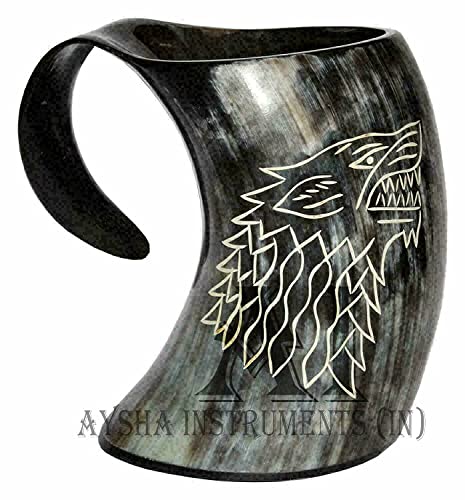 Taza de lobo tallado con diseño de lobo para cerveza vikingo