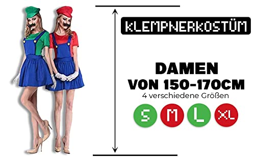 thematys® Disfraz de superhéroes de la infancia para mujer | Disfraz de fontanero para mujer | gorro + vestido + barba + guantes – Disfraz para adultos (M, 160 – 165 cm, Style001)