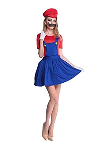 thematys® Disfraz de superhéroes de la infancia para mujer | Disfraz de fontanero para mujer | gorro + vestido + barba + guantes – Disfraz para adultos (M, 160 – 165 cm, Style001)