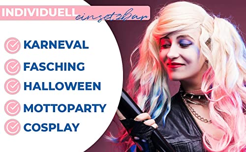 thematys Peluca Harley Quinn - Accesorios de Vestuario para Damas Carnaval y Cosplay - Ideal para Combinar con el Vestuario