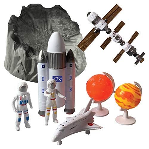 Tina Playsets - juguetes del espacio. Juguete fantástico del espacio para los muchachos de Deluxebase. ¡El sistema incluye astronautas, los planetas, Toy Rocket, el transbordador espacial, el satélite