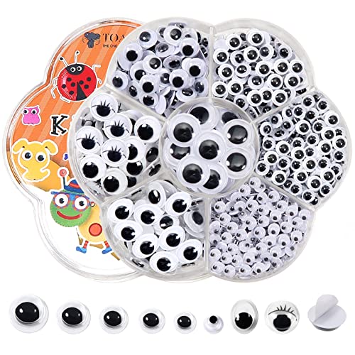 TOAOB 770 Piezas Ojos Móviles Autoadhesivo 4 mm a 12 mm de 7 Tamaños Adhesivos Ojos Negros de Plástico para Manualidades de Scrapbooking Accesorios Decoración Navideña Juguete