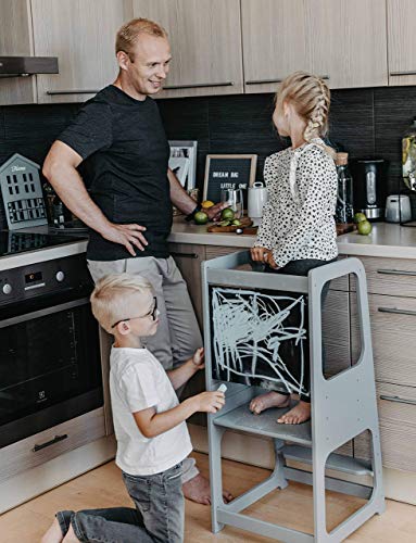 Torre de Aprendizaje Montessori - Plataforma de Madera para Trepar en la Cocina para Bebés y Niños - Torres Ajustables para Encimeras y Mesa - Taburete Seguro y Duradero - Learning Tower (Gris)